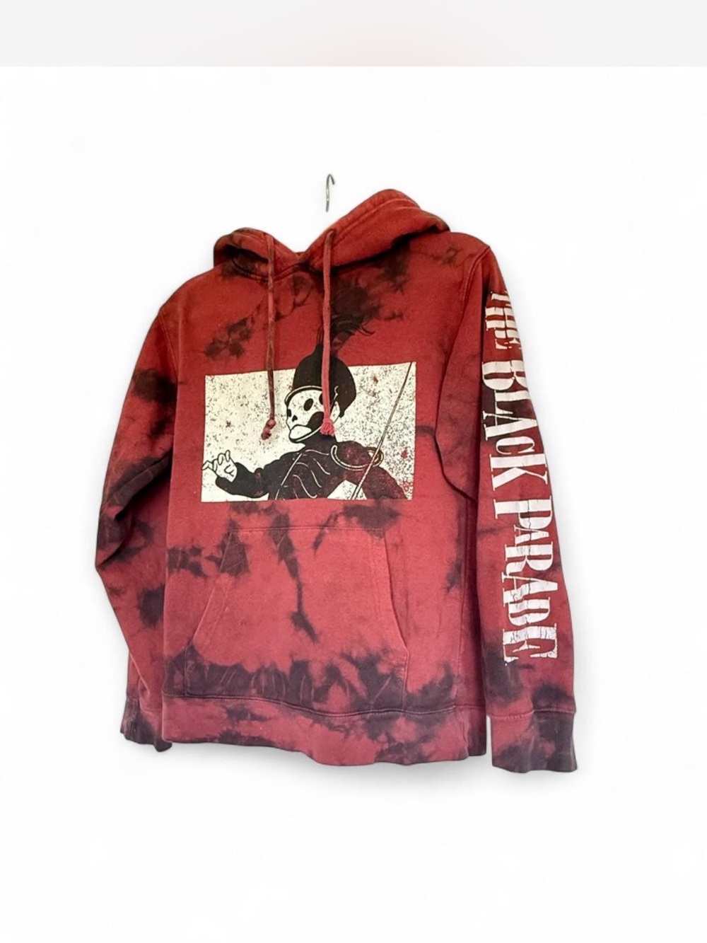 Hot Topic Red and Black Tie-Dye Hoodie with Graphic
